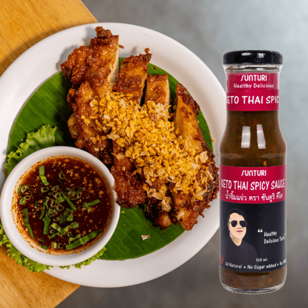 Keto Thai spicy sauce with grilled beef