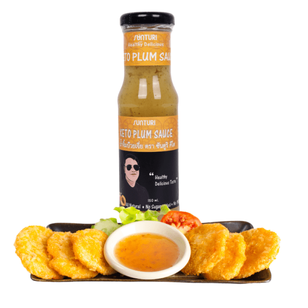 Keto plum sauce with deep fried fish cake